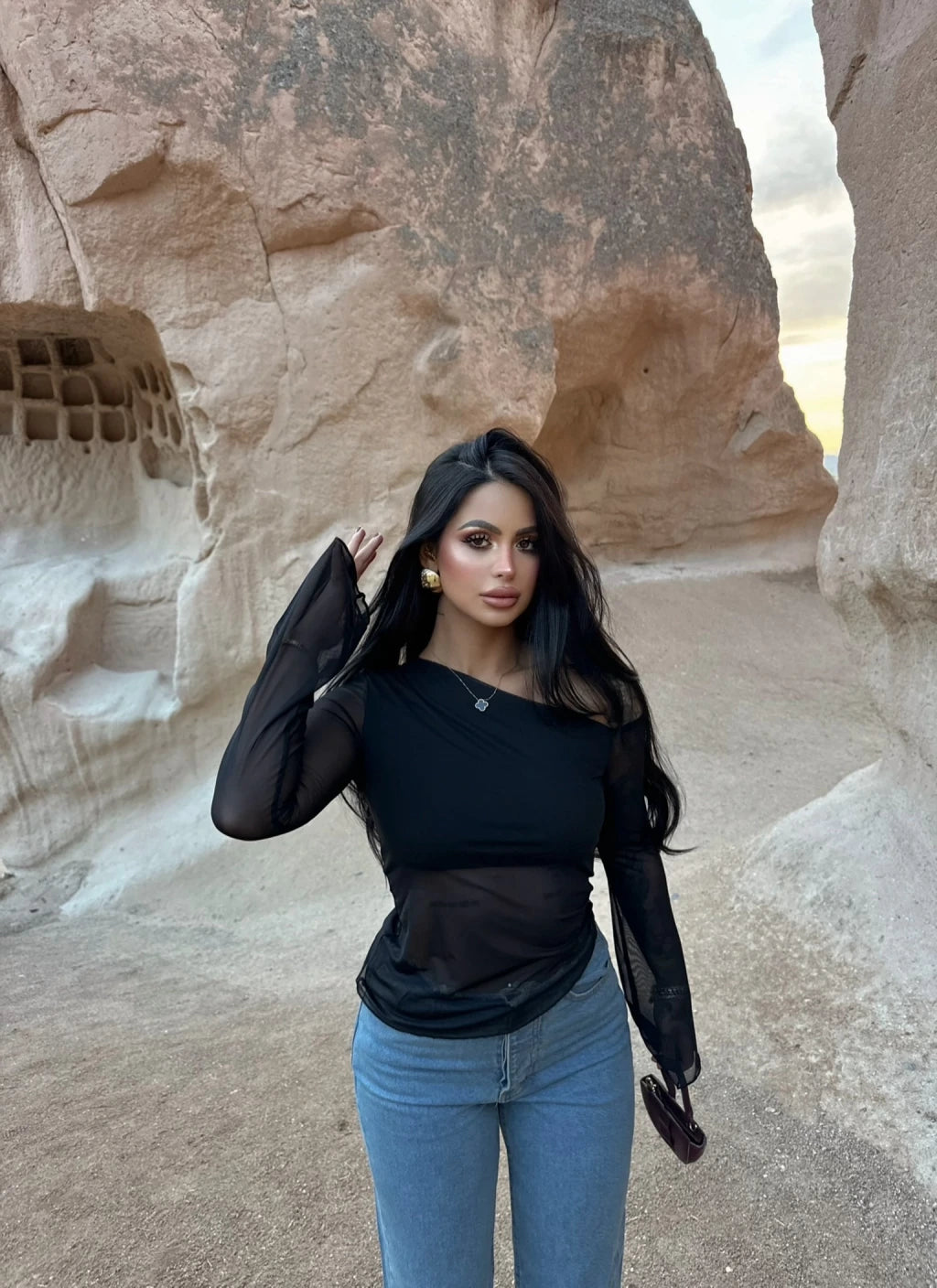 Black One Shoulder Tulle Detail Crop