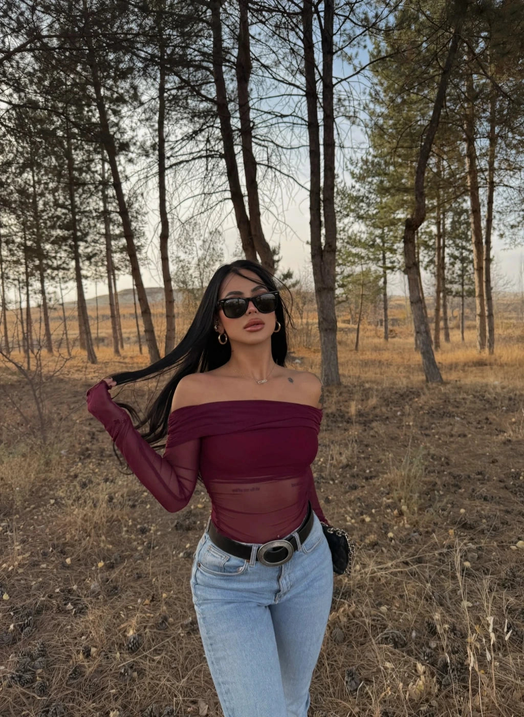 Ava Blouse with Burgundy Tulle Detail