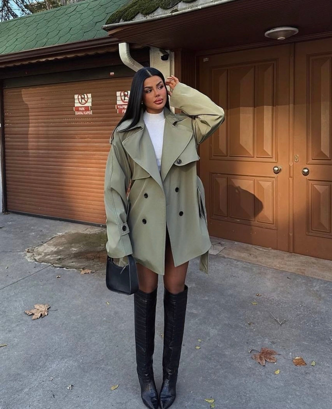 KHAKI BUTTON DETAIL TRENCH COAT