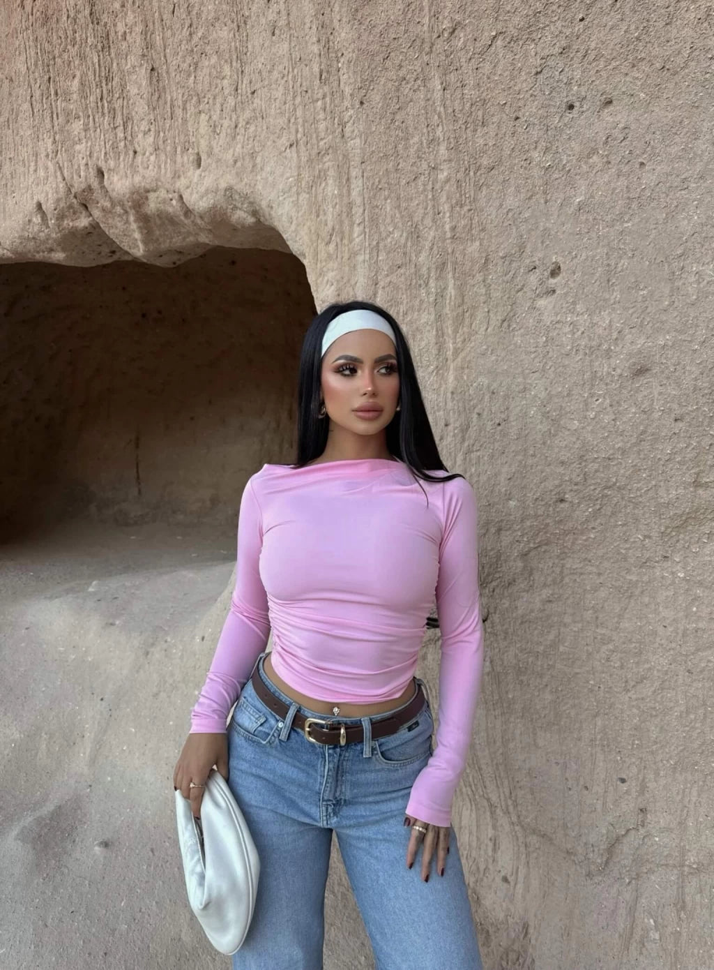Pink Collar Lace Gathered Crop