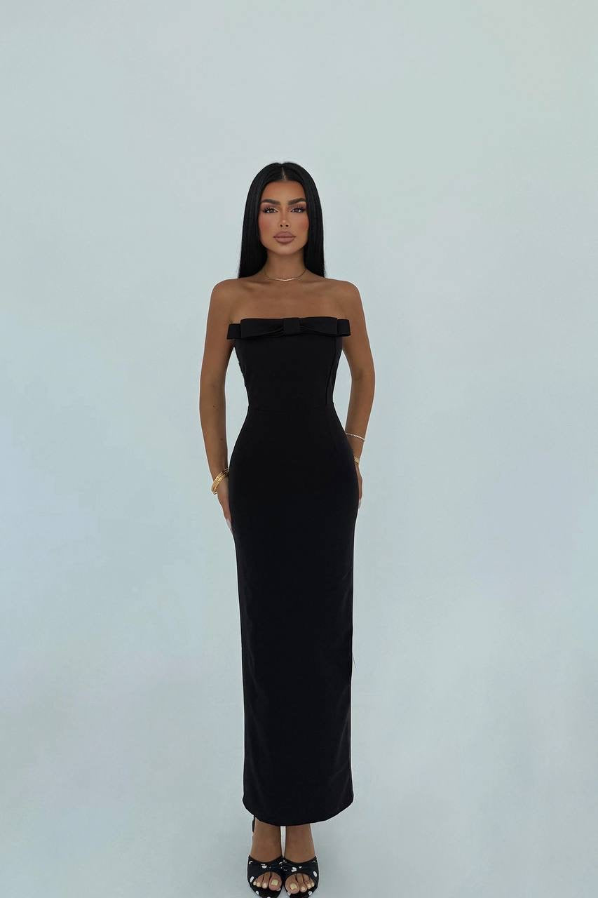 Black Strapless Midi Dress Lady Alaa Black Strapless Midi Dress Lady Alaa