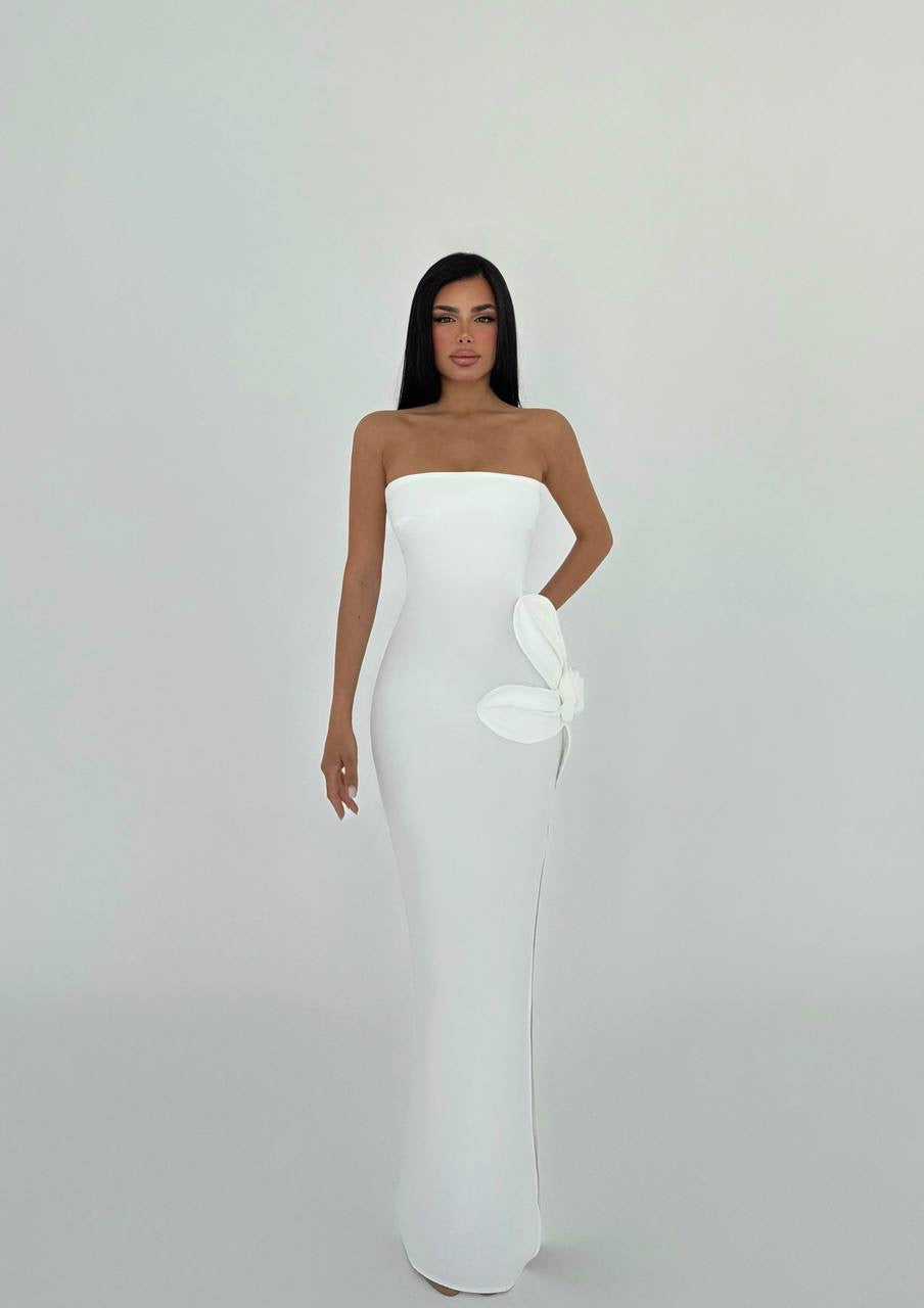 Rose Detail Strapless Dress