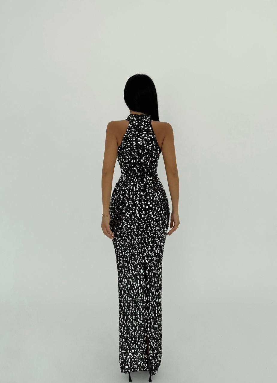 Gray Sequin Detail Long Dress