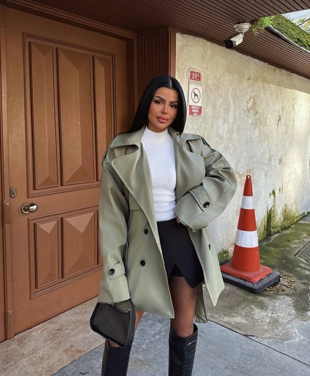 KHAKI BUTTON DETAIL TRENCH COAT