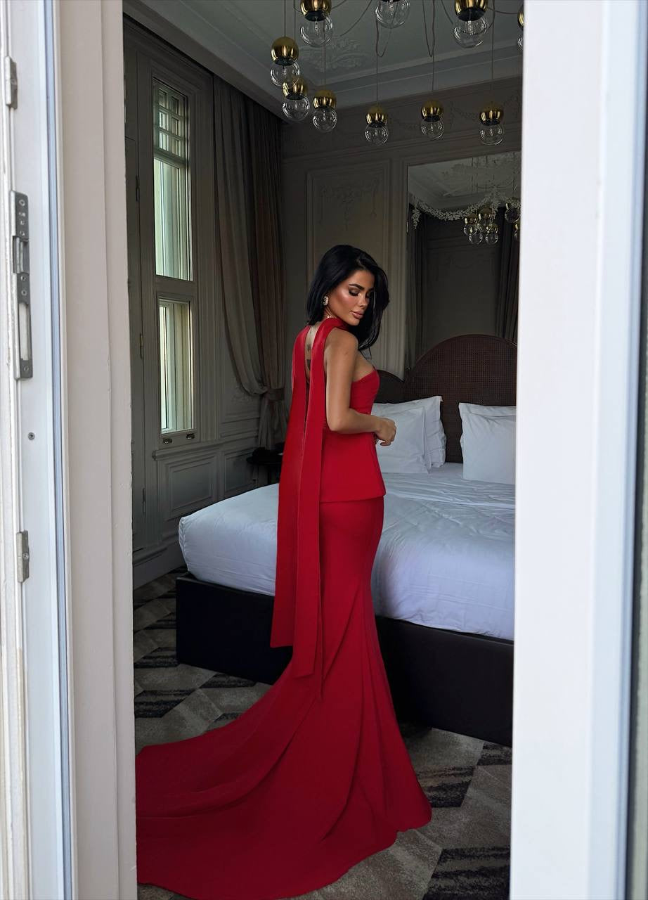 Benedita Red Long Scarf Dress