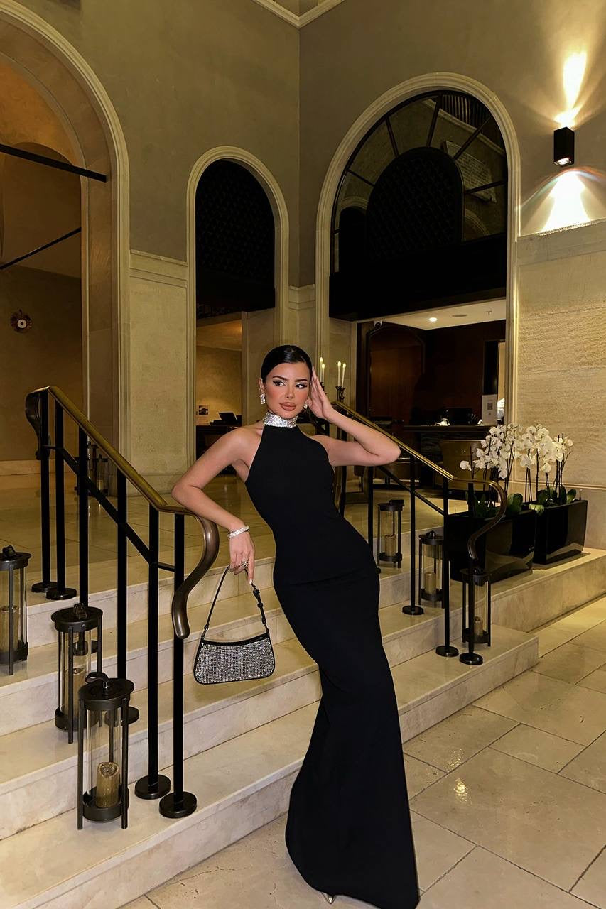 Black Noah Stone Detail Long Dress Lady Alaa Black Noah Stone Detail Long Dress Lady Alaa