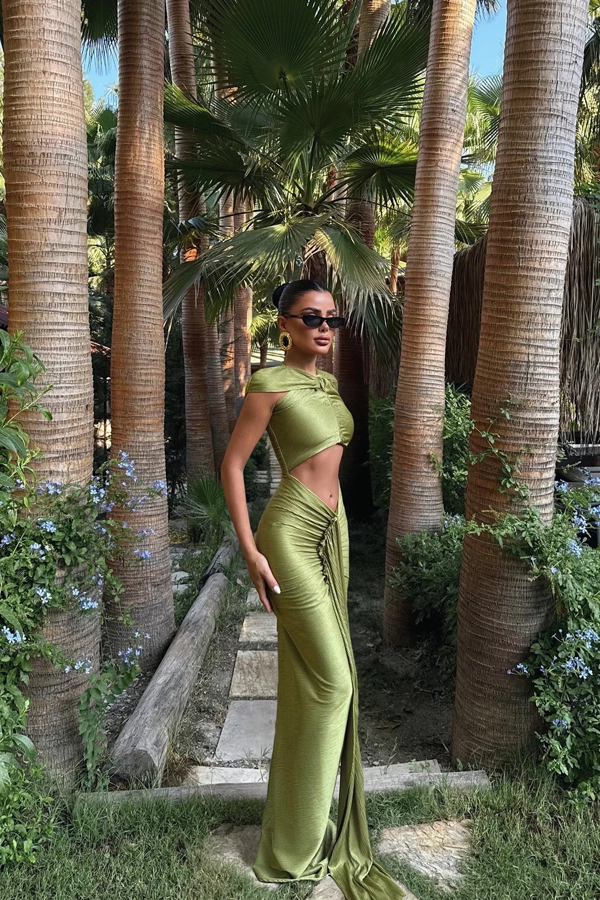 Oil Green Orleans Long Dress