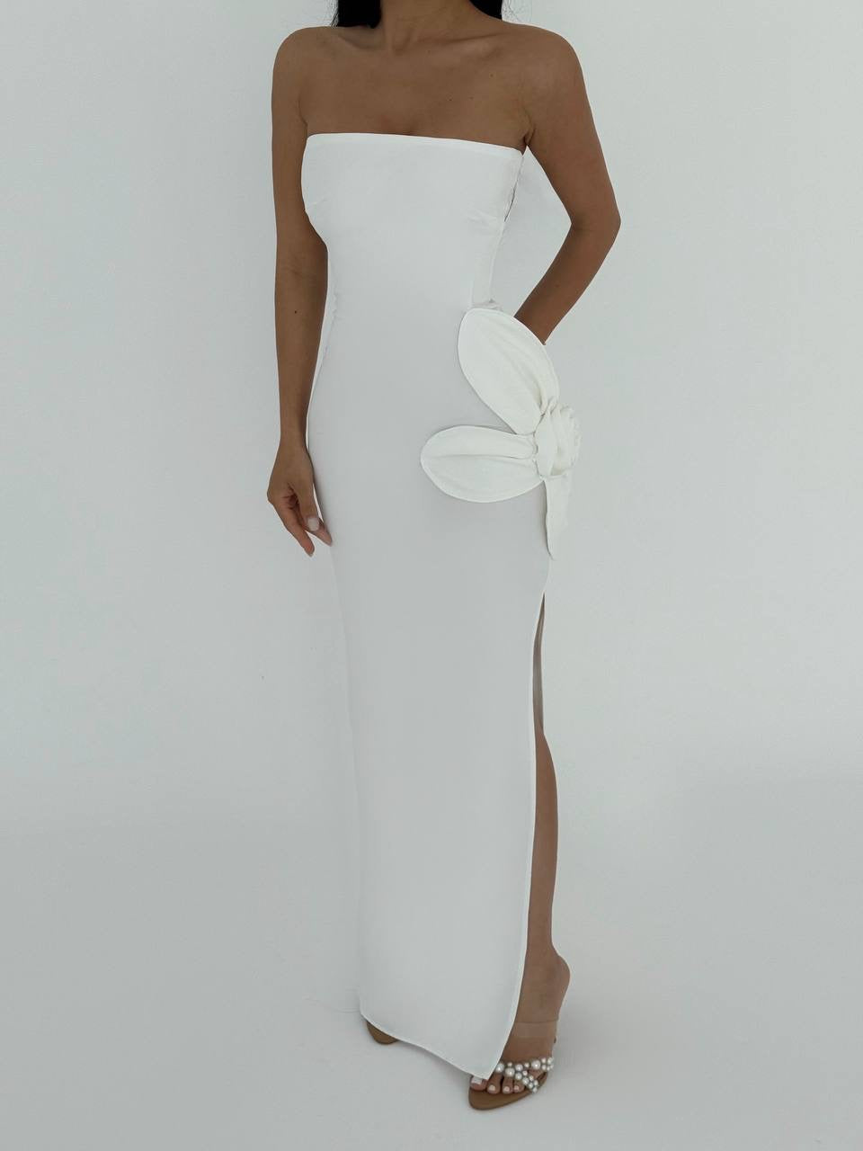 Rose Detail Strapless Dress