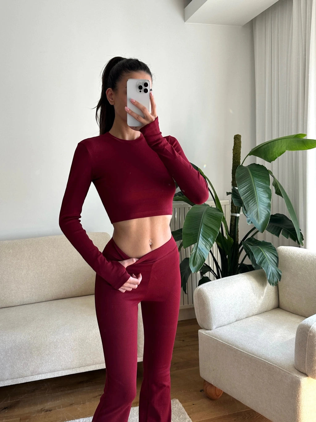 Crop and Spanish Tights Set - MAROON