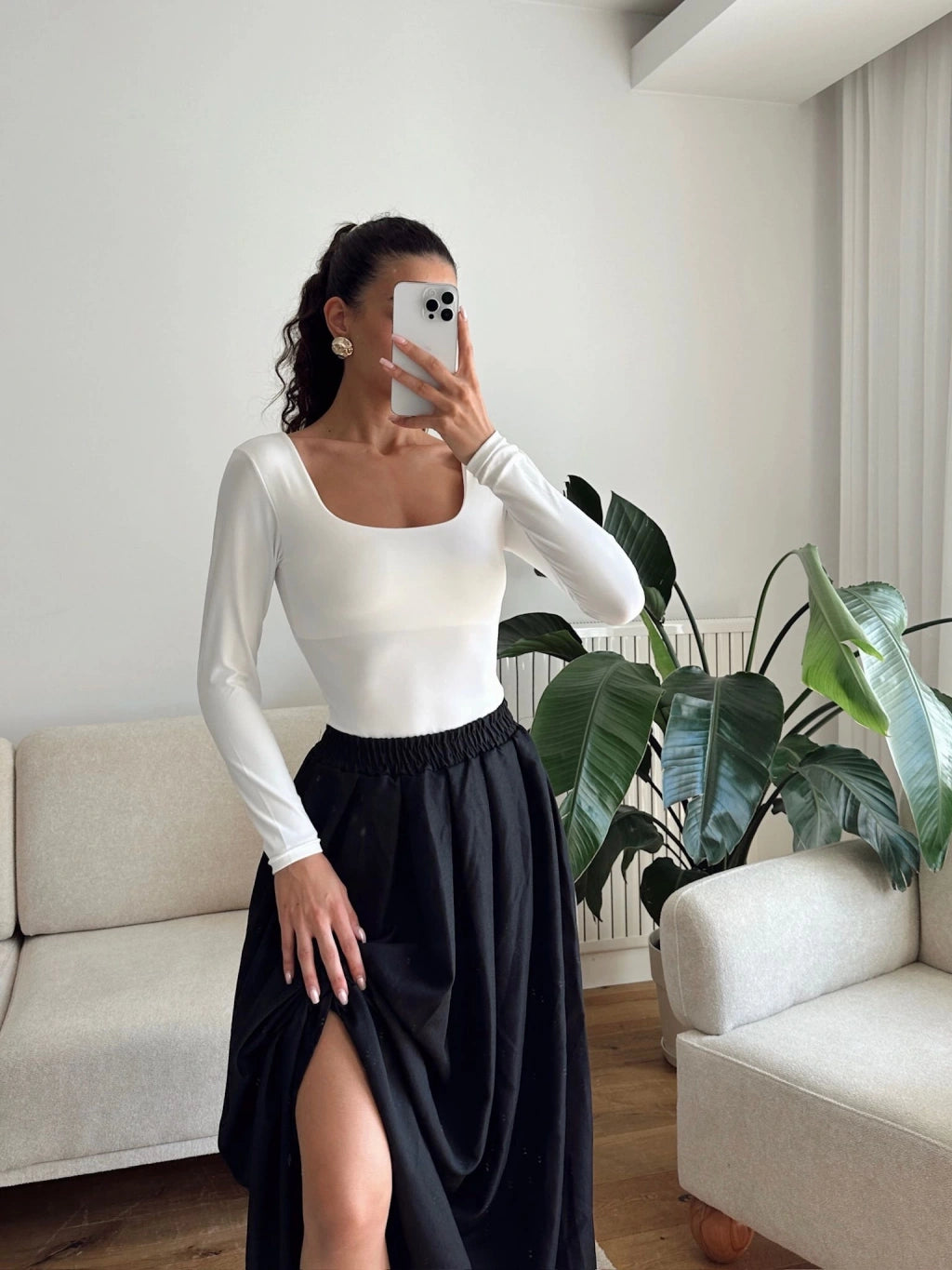 Square Neck Bodysuit - WHITE