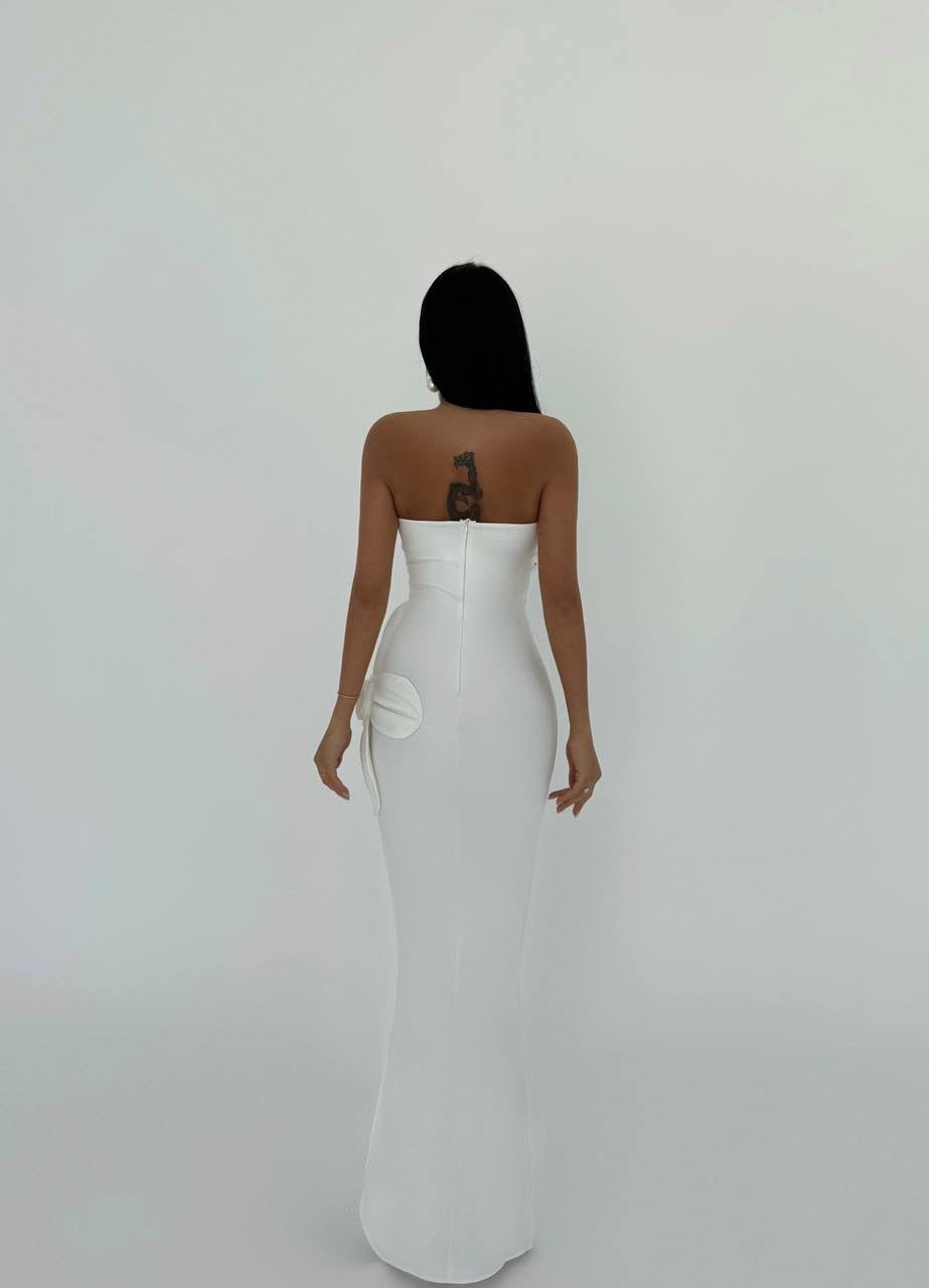 Rose Detail Strapless Dress