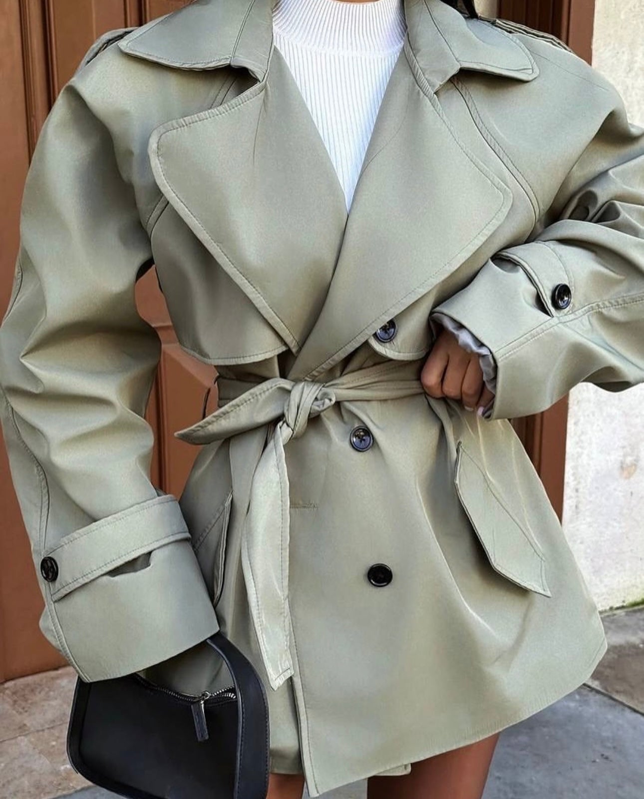 KHAKI BUTTON DETAIL TRENCH COAT