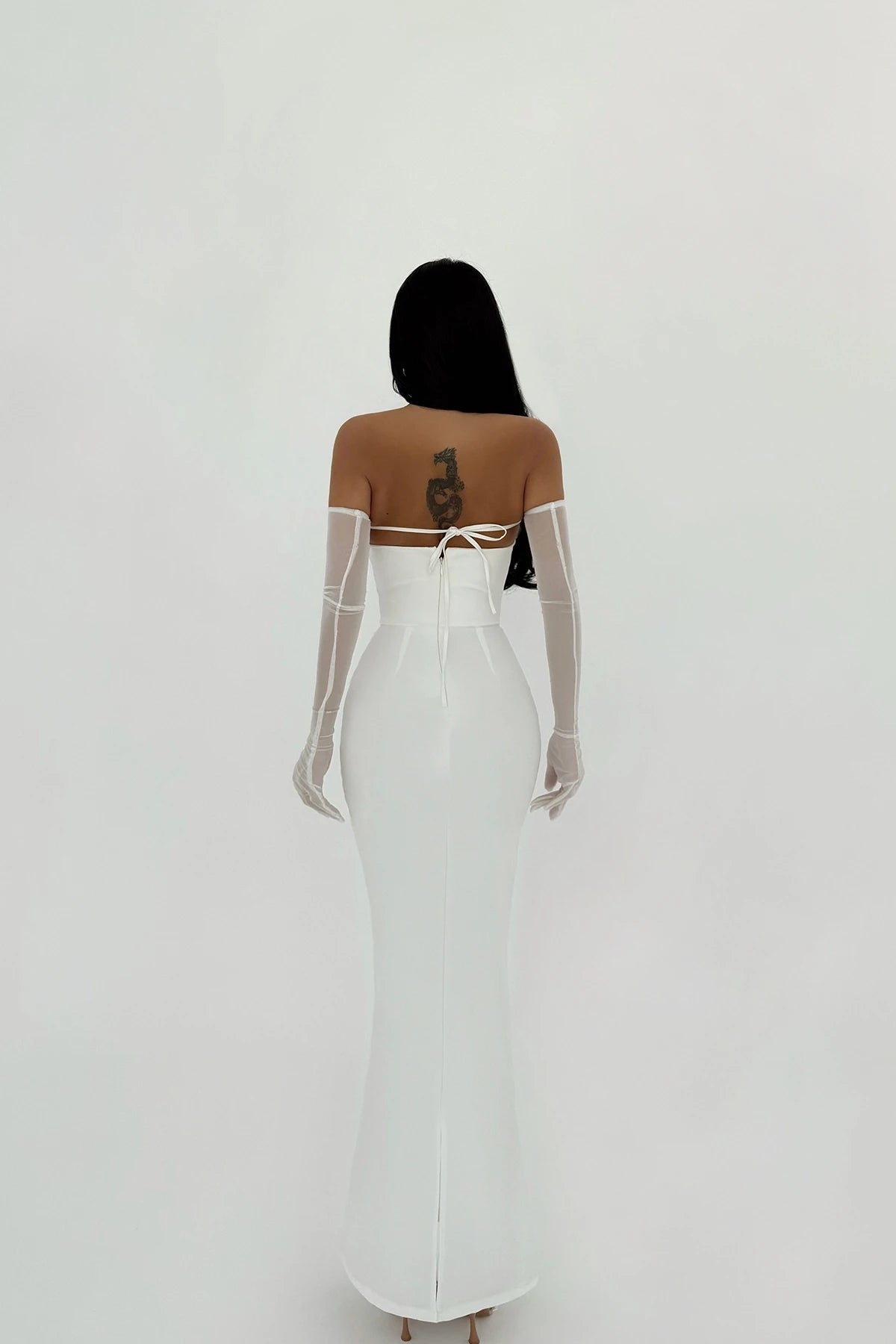 White Bow Detail Glove Dress