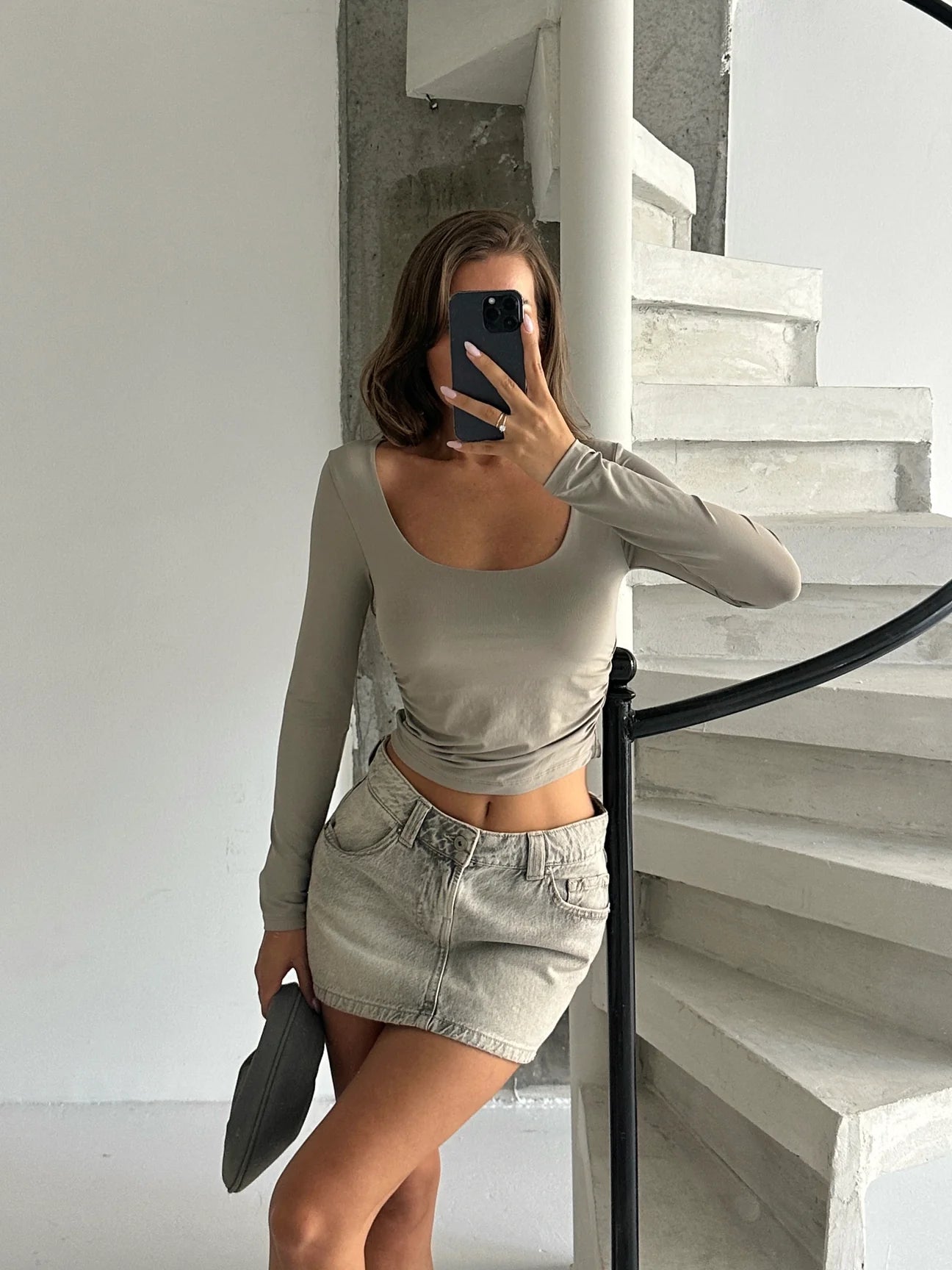 Square Neck Long Sleeve Blouse