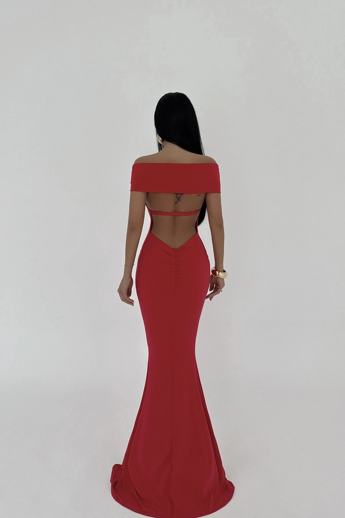 Red Seridie Seashell Detail Long Dress