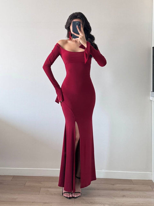 Burgundy Single Slit Madonna Dress