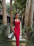 Bow Detail Strapless Red Dress