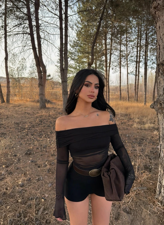 Ava Black Tulle Detailed Blouse