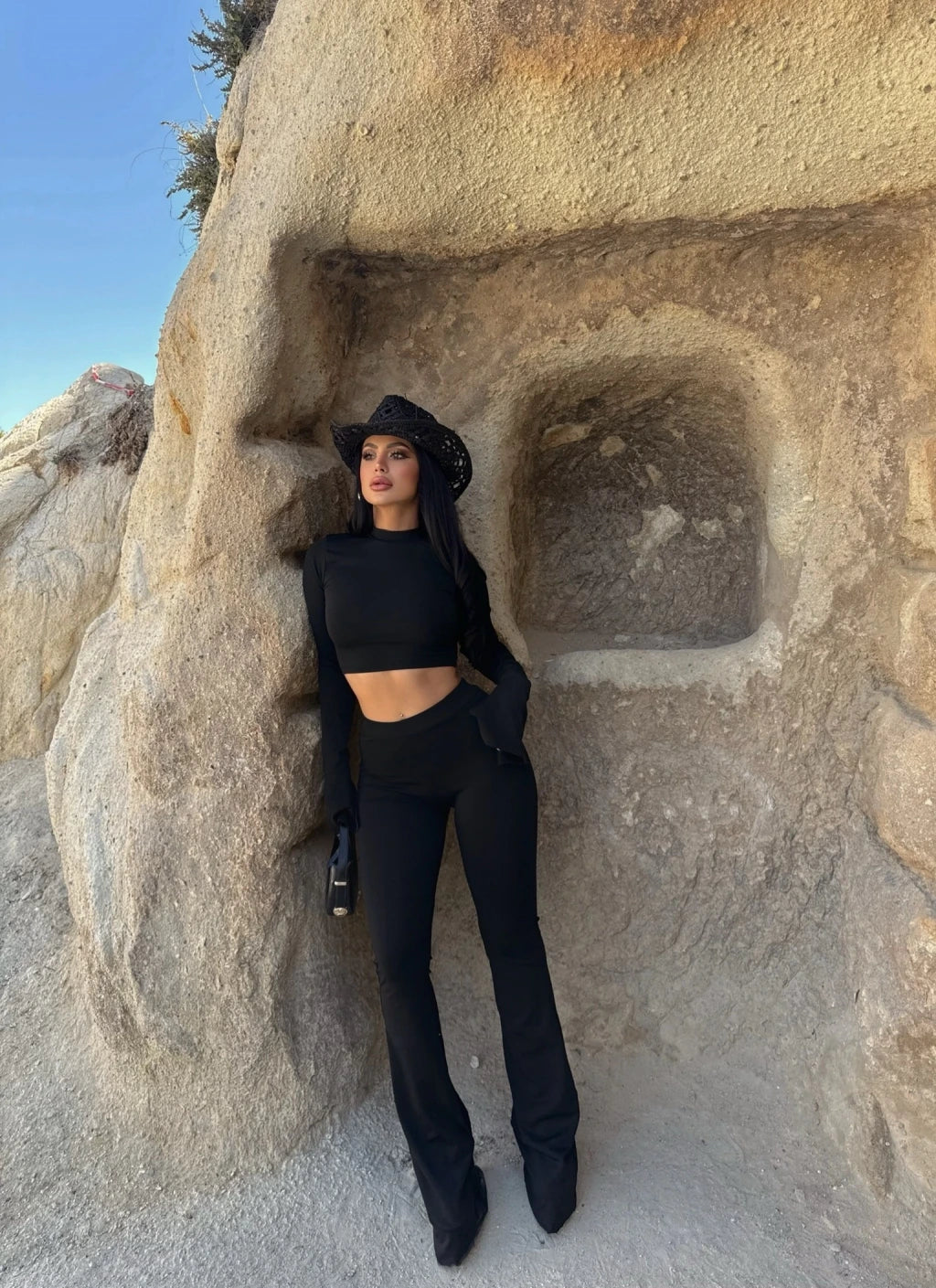 Black Spanish Leggings Crop Two Piece Set