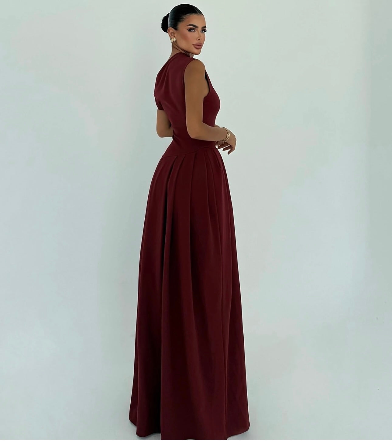 Cherry Maroon Bimala Boat Neck Dress