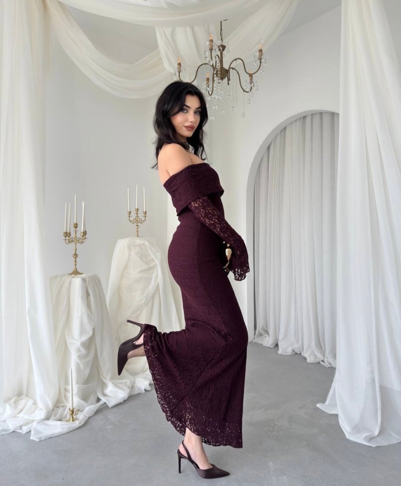 Alice Burgundy lace detail dress