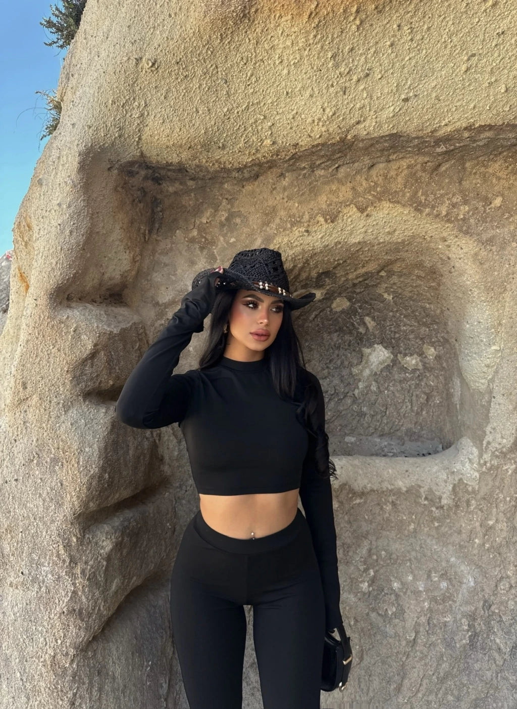 Black Spanish Leggings Crop Two Piece Set