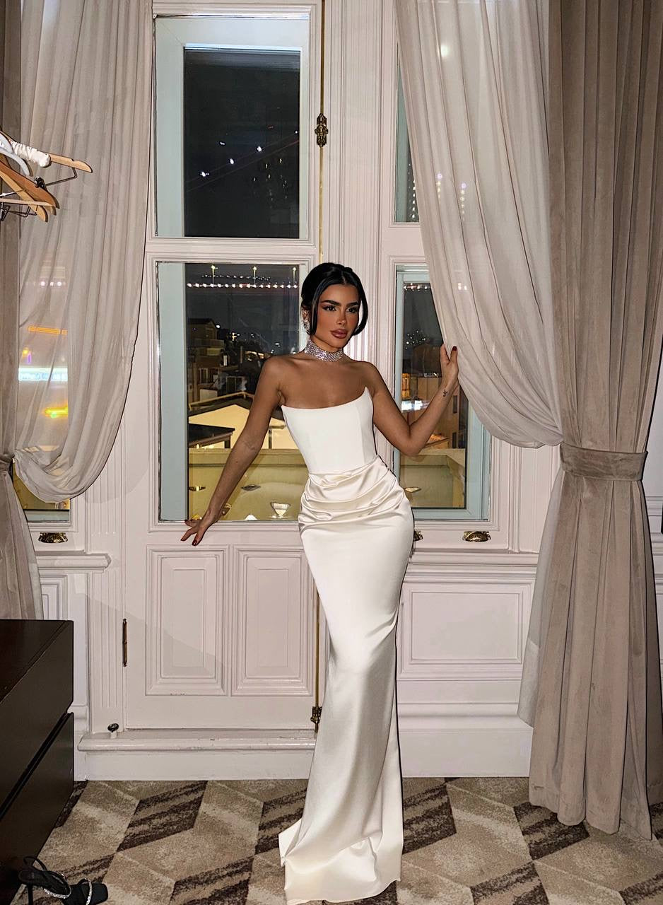 aWhite Velora Satin Dress