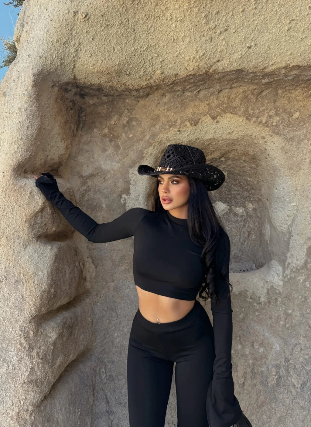 Black Spanish Leggings Crop Two Piece Set