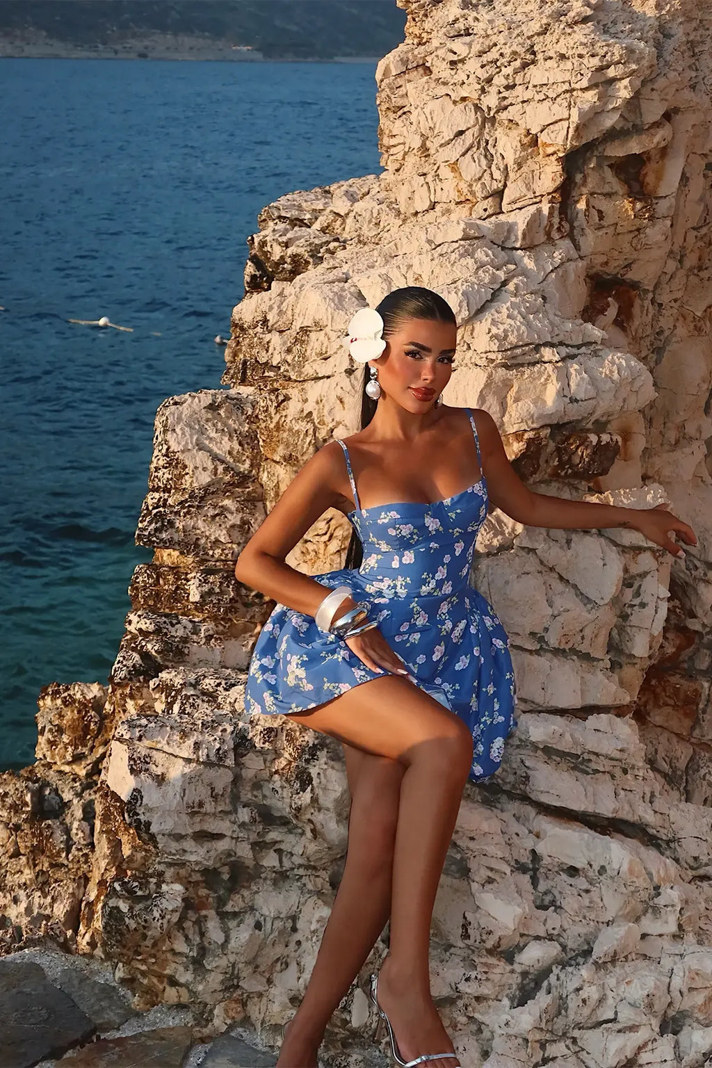 Blue Floral Strappy Dress