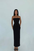 Black Strapless Midi Dress