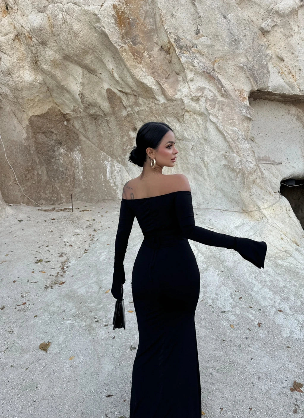 Black Single Slit Madonna Dress