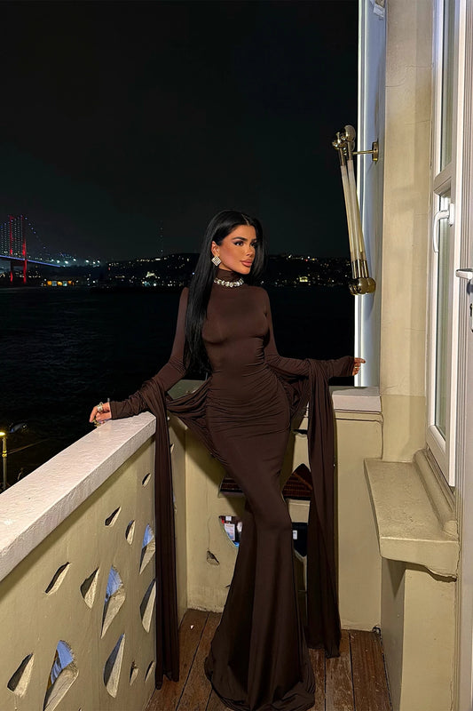 Alana brown Long Evening Dress