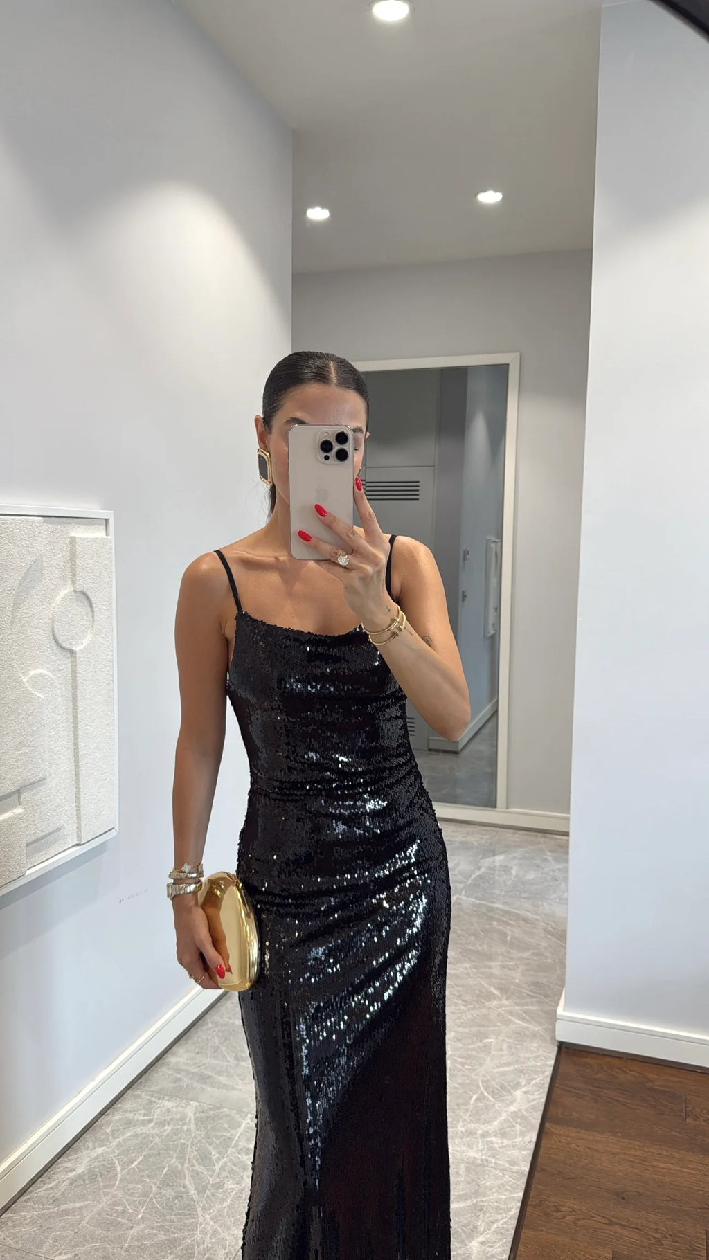 SEQUINED STRAPLESS LONG DRESS