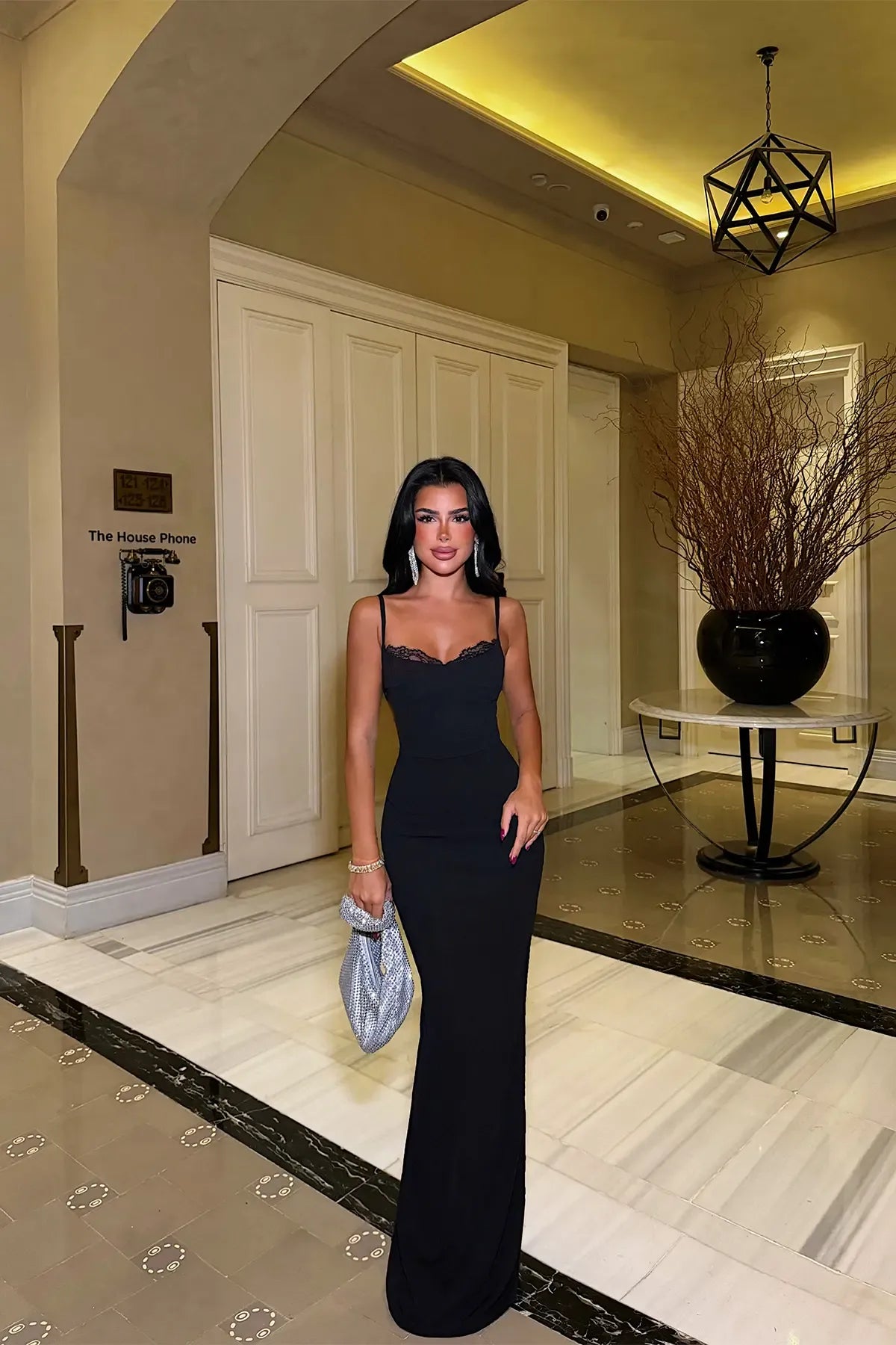 Black Long Dress with Lace Detail