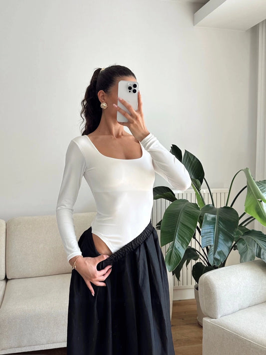 Square Neck Bodysuit - WHITE
