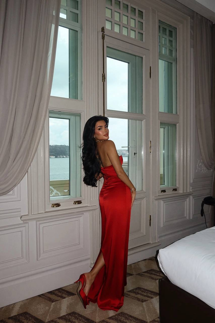 Red Galian Strapless Long Dress