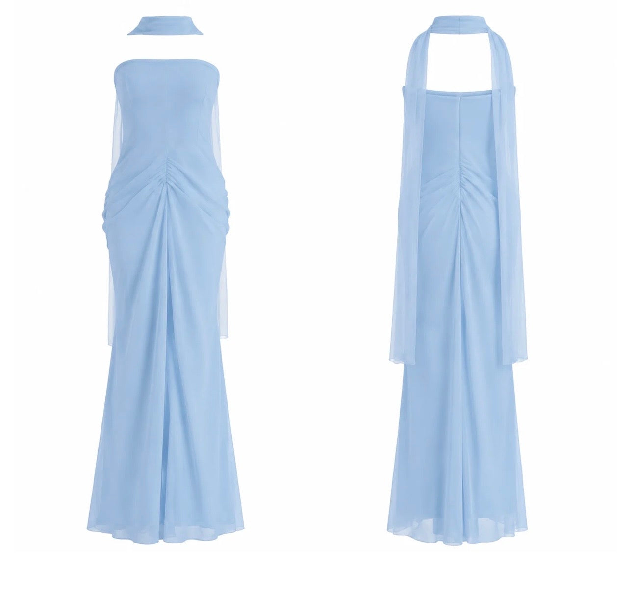 Gloria dress blue with scarf detail