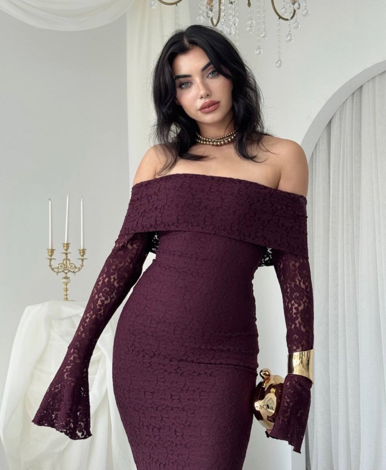 Alice Burgundy lace detail dress