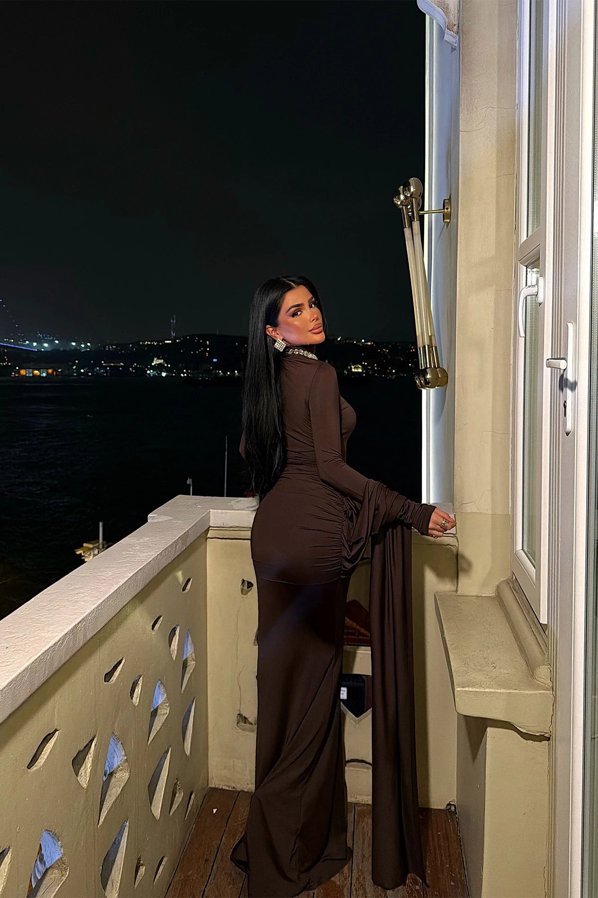 brown Long Evening Dress