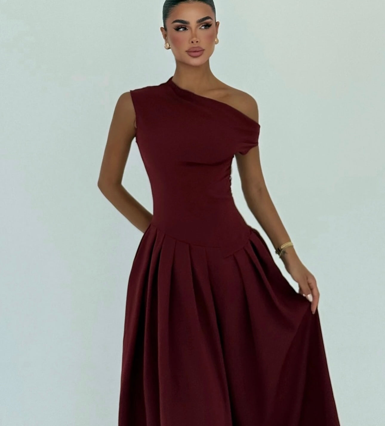 Cherry Maroon Bimala Boat Neck Dress