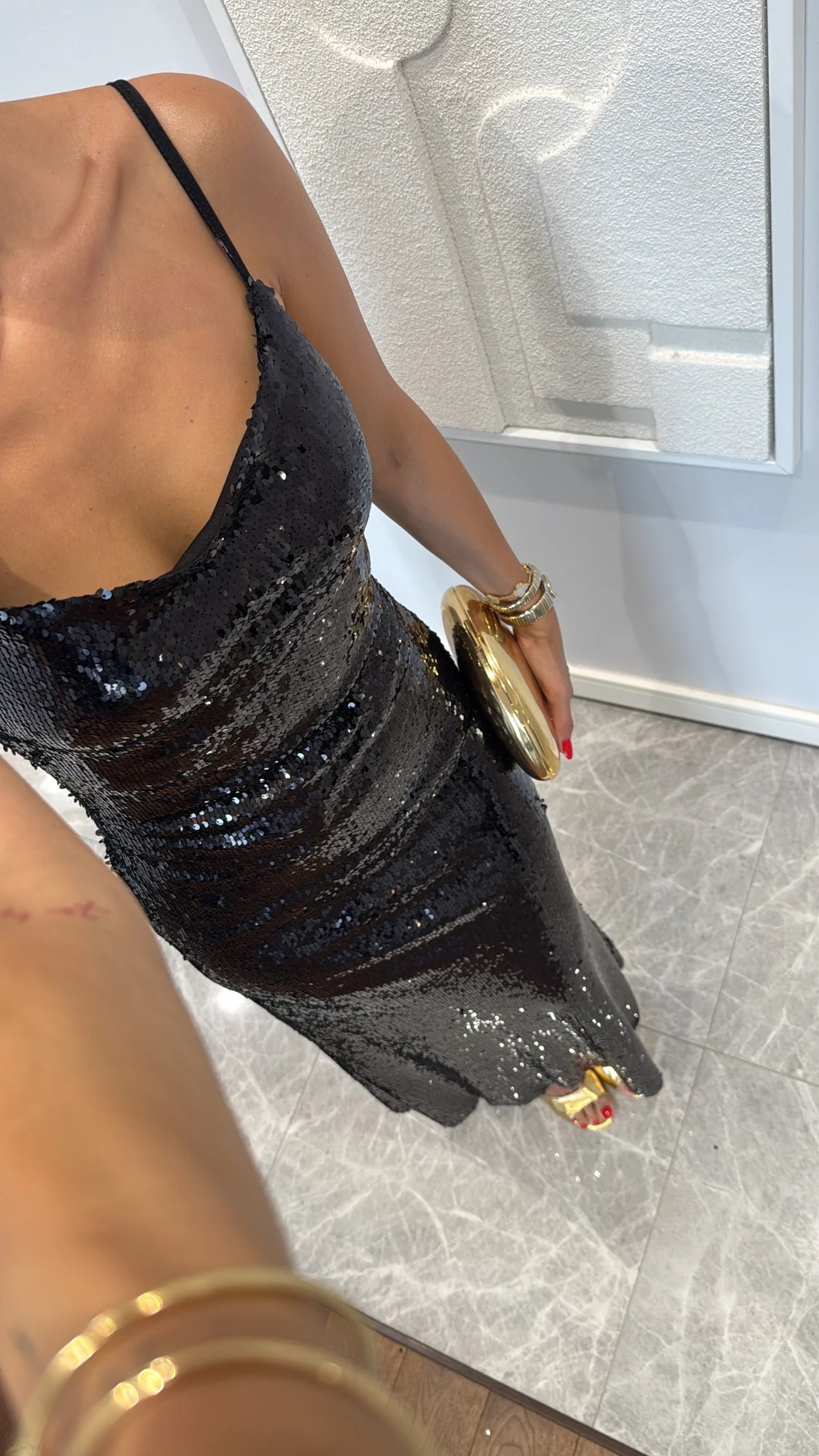 SEQUINED STRAPLESS LONG DRESS