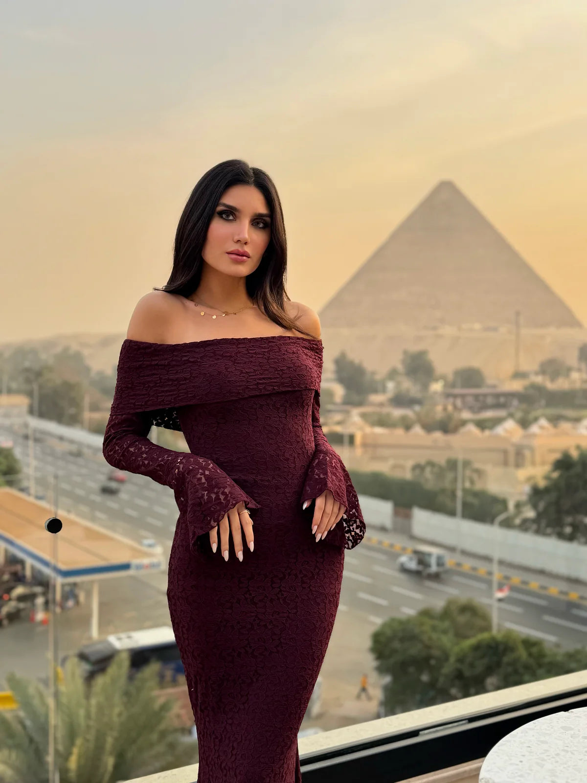 Alice Burgundy lace detail dress