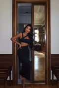 BLACK GLITTER STRAPLESS DRESS