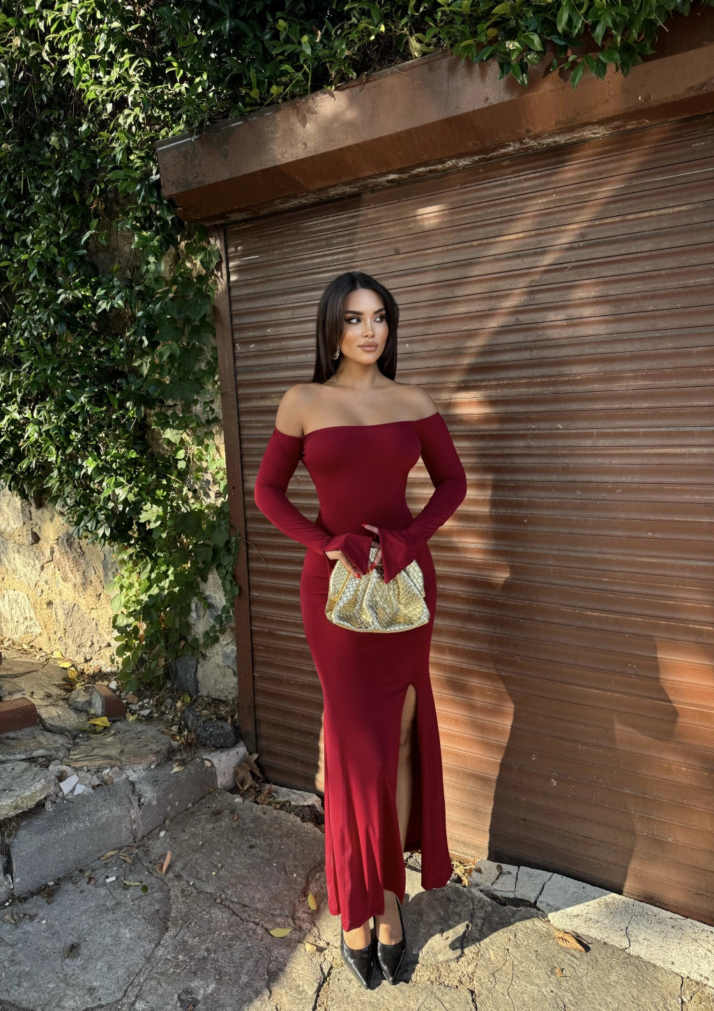 Burgundy Single Slit Madonna Dress