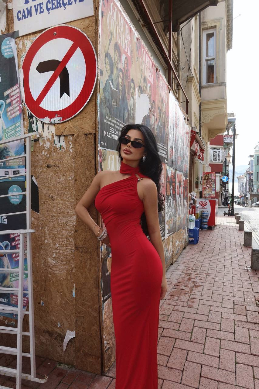Red Shoulder Detail Dress