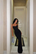 Black Long Dress with Lace Detail