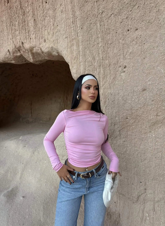 Pink Collar Lace Gathered Crop