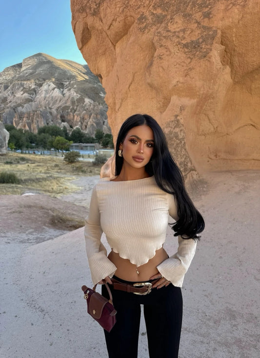 Cream Spanish Sleeve Ribbed Crop