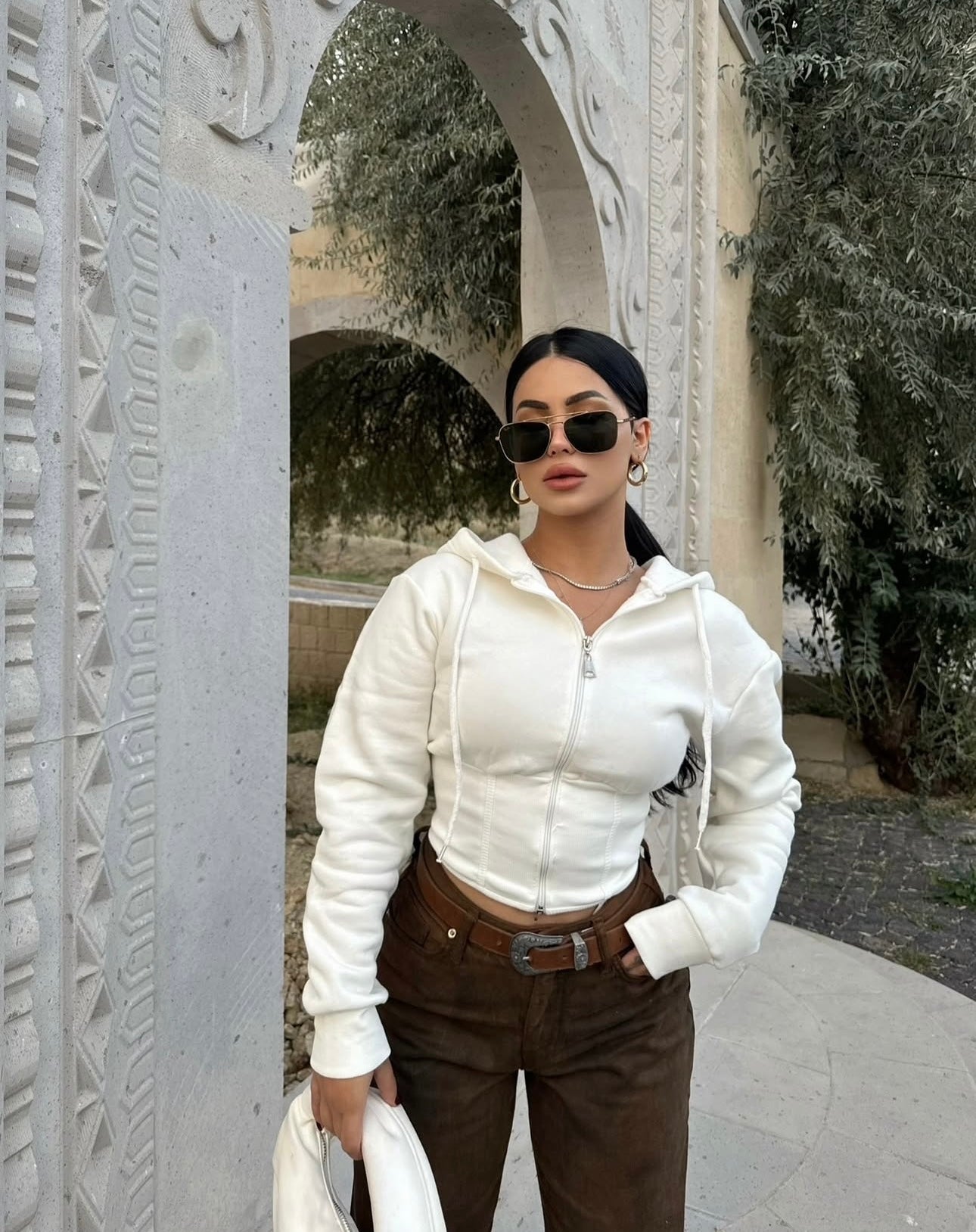 Z White Waist Corset Hooded Cardigan