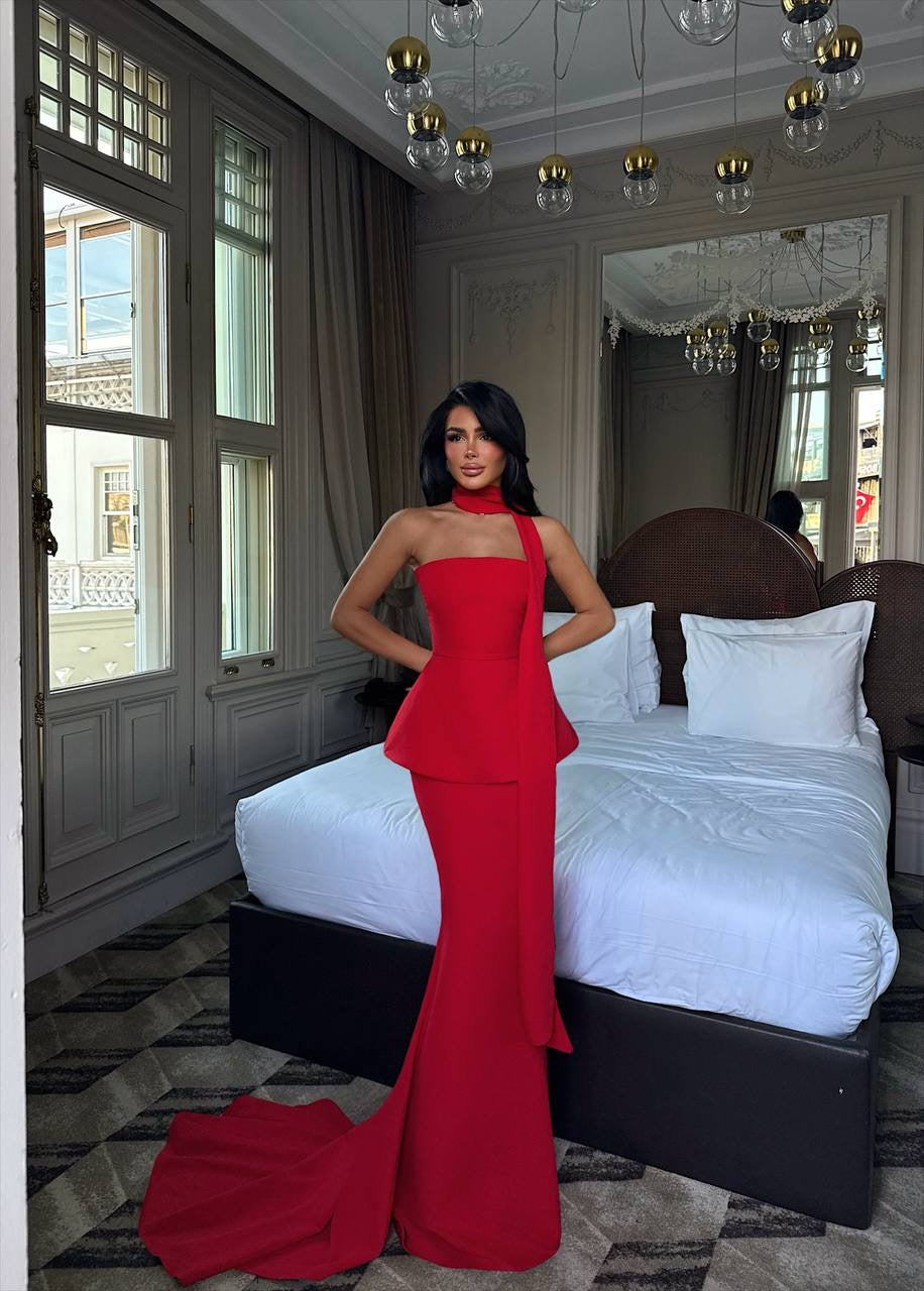 Benedita Red Long Scarf Dress